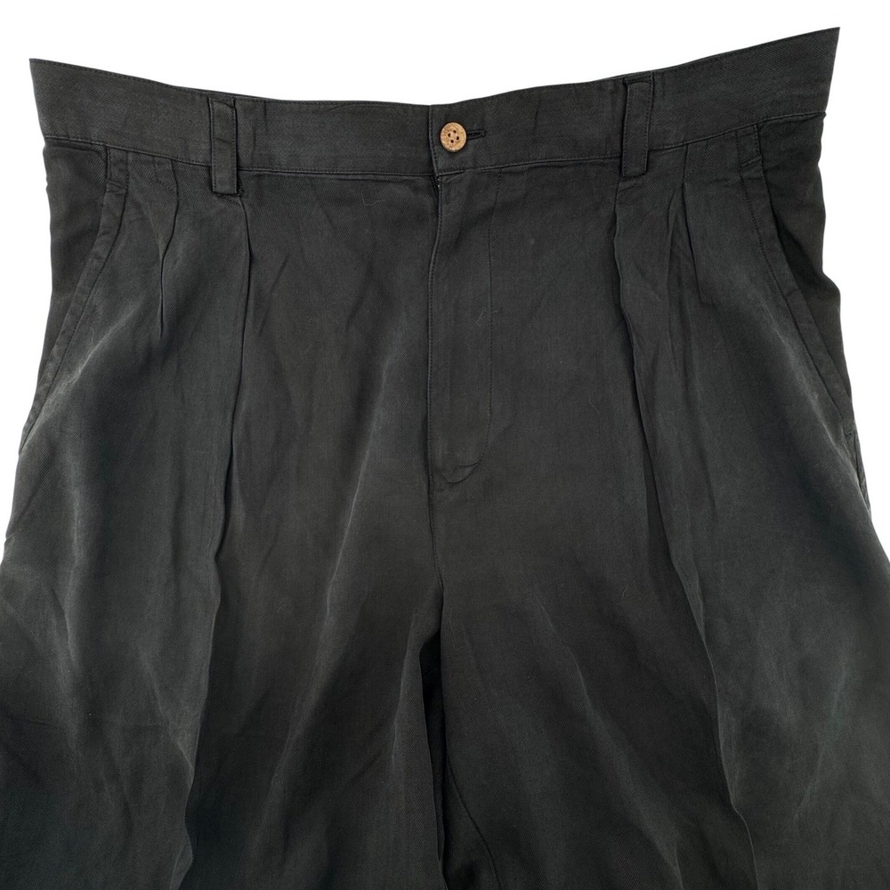 Tommy Bahama Silk Shorts Men 35 Black Pleated‎ Herringbone Island Bermuda Resort